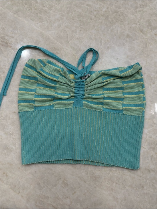 Garage Tops - Garage Turquoise & Mint Striped Halter Crop Top